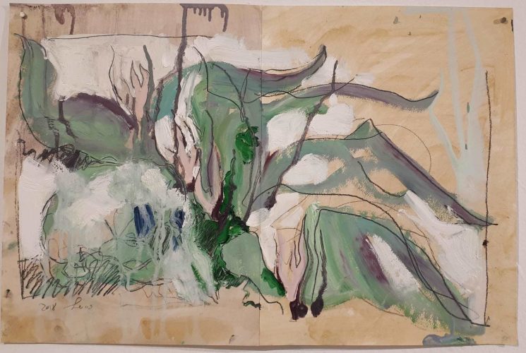 יונתן הירשפלד, רקפות שמן ועיפרון על נייר, 2017